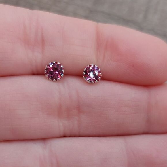 Platinum Platedย 925โSilver October Birthstone CZ Stud Earrings - Picture 2 of 7